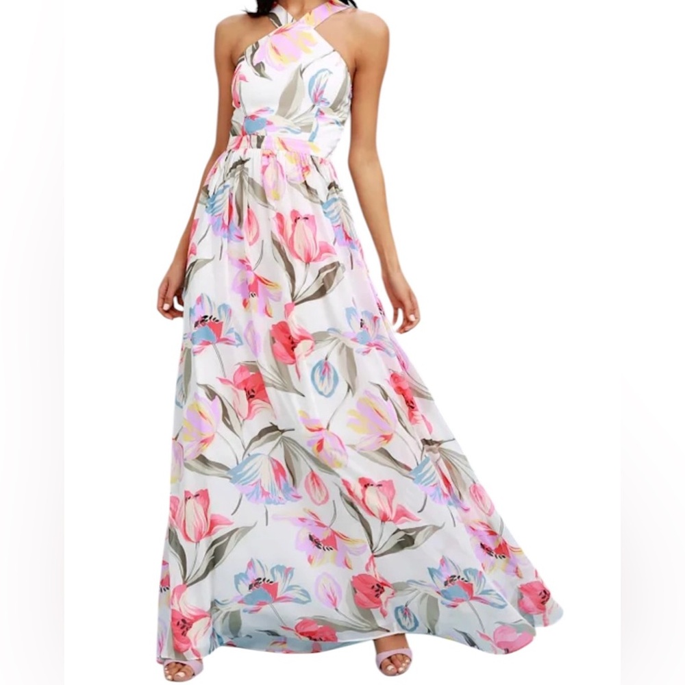 Lulus Lilja White Floral Maxi Dress Cottagecore Garden Party XS NWT - Picture 2 of 12